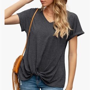 Short Sleeve V Neck Twist Knot T-shirt